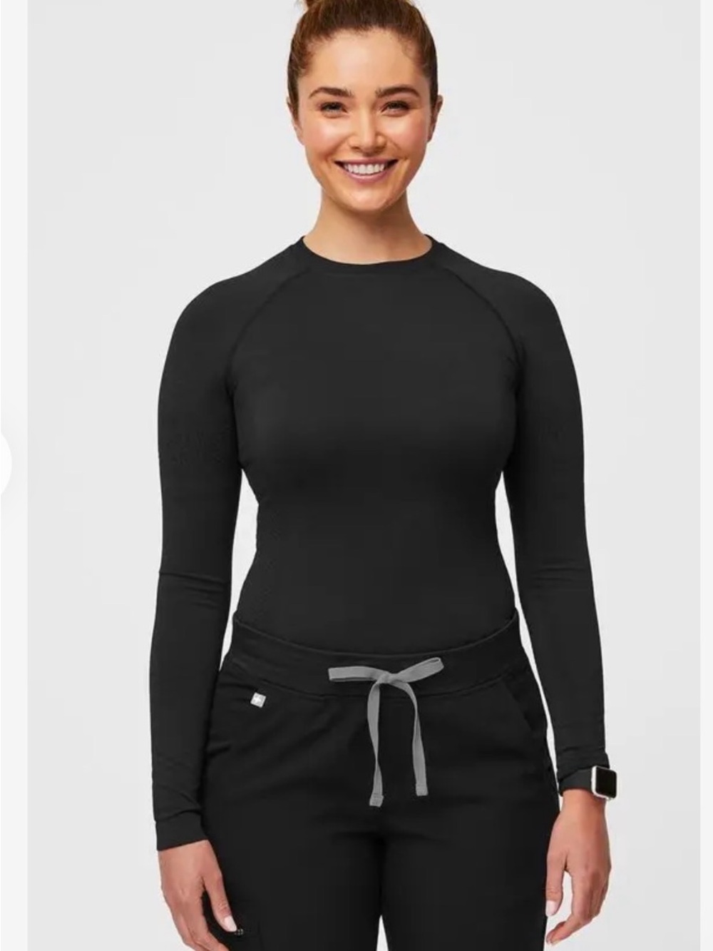 FIGS Salta Seamless Long-Sleeve Underscrub Black Large New